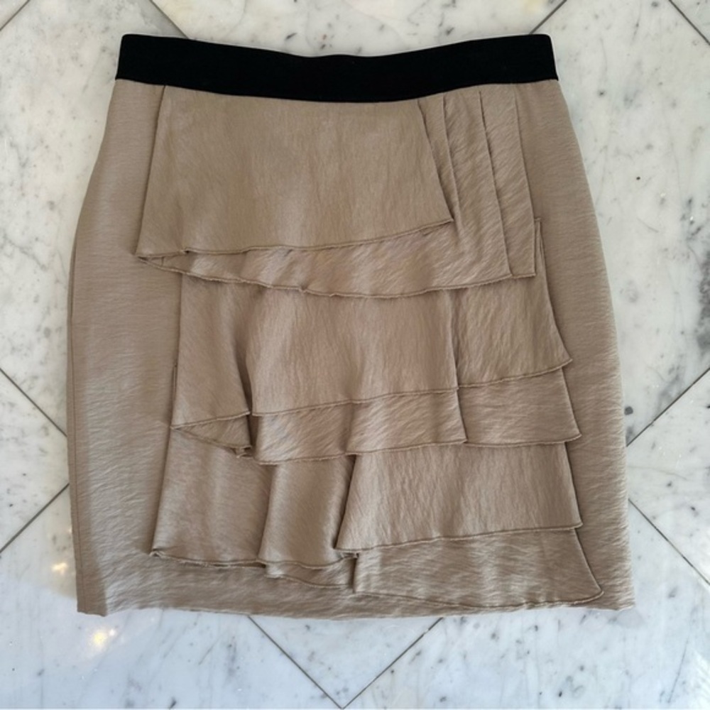 BCBGMaxAzria gold/khaki ruffled skirt - women’s 0